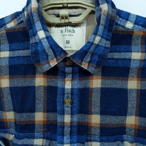 Vtg Abercrombie Fitch Blue Orange Plaid Flannel Shirt, Mens Medium 'Muscle Fit' - Picture 2 of 11